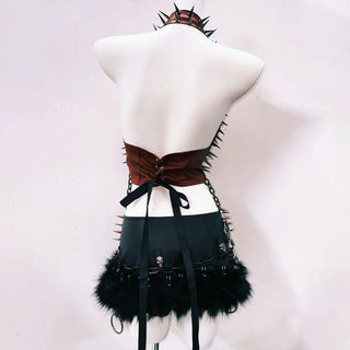 Metal chain rivet applique halter self tie o ring top