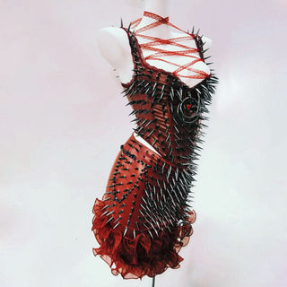 Halter o ring rivet applique ruffle PU leather top