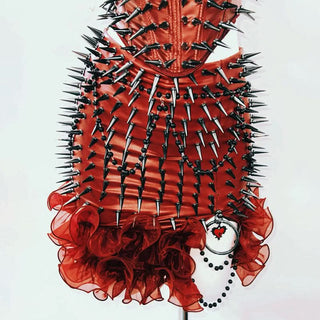 Halter o ring rivet applique ruffle PU leather top