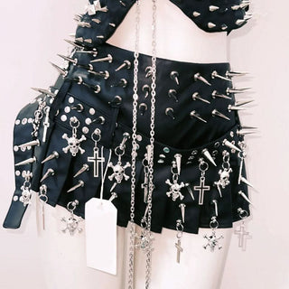 Metal chain lace up rivet applique tube top