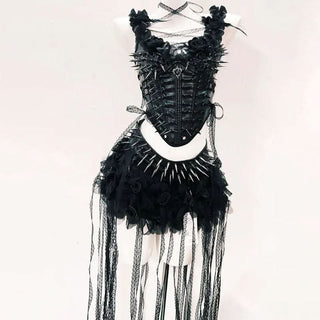 Self tie rivet applique PU leather corset top