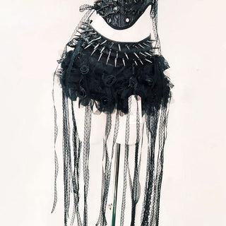 Self tie rivet applique PU leather corset top