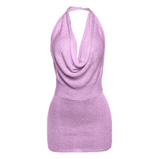 Halter cowl neck knitted backless mini dress