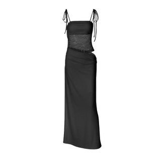 Square neck lace hollow out zip-up cami cut out maxi dress