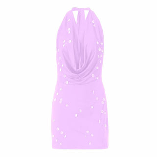 Halter self tie cowl neck backless mini dress