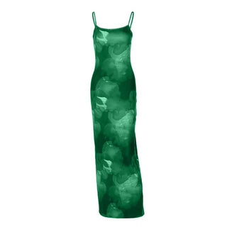 U neck print backless cami maxi dress