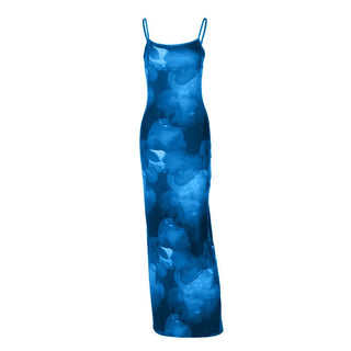 U neck print backless cami maxi dress