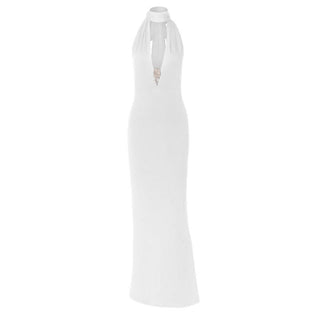 Halter v neck hollow out backless cut out maxi dress