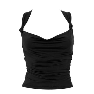 Cowl neck knotted ruched backless top