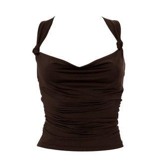 Cowl neck knotted ruched backless top