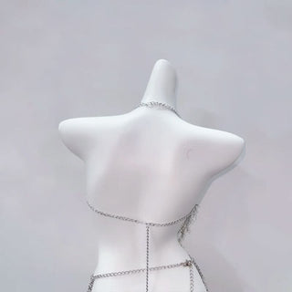 Metal chain cross applique hollow out backless waist chain cut out set