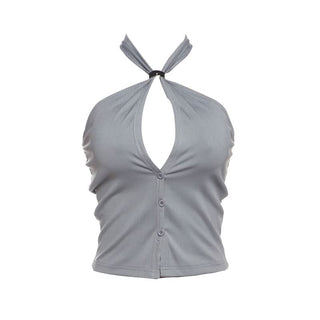 Halter hollow out button backless cut out top