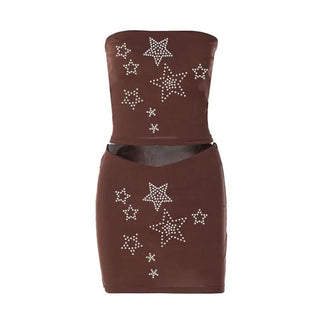 Halter print u neck backless tube mini skirt set