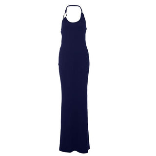 Halter u neck backless solid maxi dress