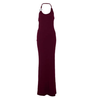 Halter u neck backless solid maxi dress