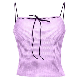 Square neck self tie spaghetti strap top