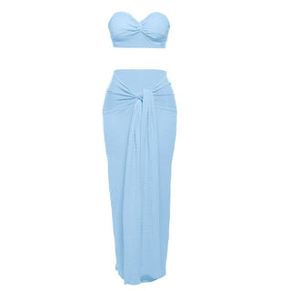 Textured knotted backless tube maxi skirt set