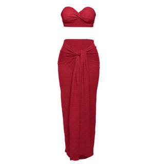 Textured knotted backless tube maxi skirt set