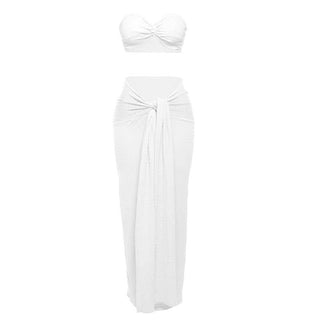 Textured knotted backless tube maxi skirt set