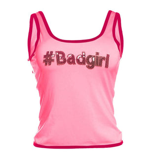U neck "#Badgirl" pattern glitter contrast top