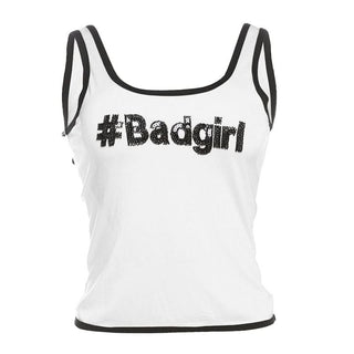 U neck "#Badgirl" pattern glitter contrast top