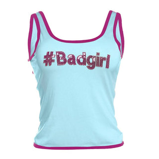 U neck "#Badgirl" pattern glitter contrast top