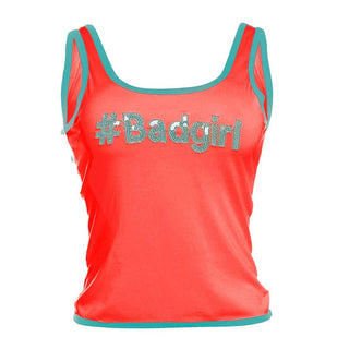 U neck "#Badgirl" pattern glitter contrast top