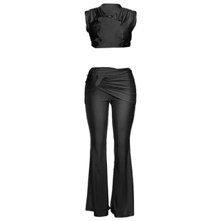 Irregular ruched hollow out solid pant set