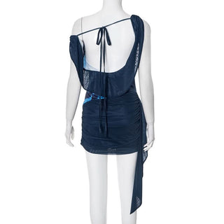 Self tie cowl neck flower print ruched mini dress