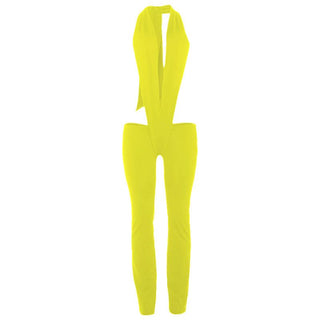 Halter deep v neck self tie backless jumpsuit
