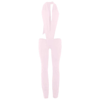 Halter deep v neck self tie backless jumpsuit