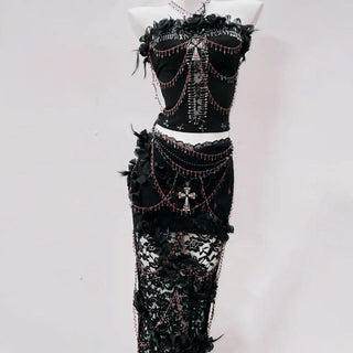 Beaded feather flower applique tube top
