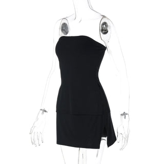 Slit irregular backless solid tube mini skirt set