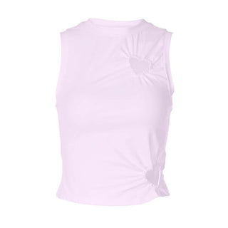 Crewneck heart hollow out ruched solid cut out top