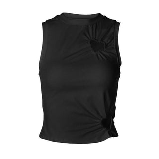 Crewneck heart hollow out ruched solid cut out top