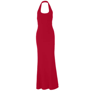 Halter u neck backless solid maxi dress