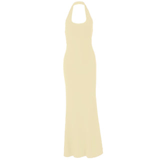 Halter u neck backless solid maxi dress