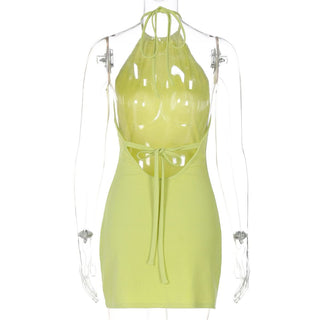 Halter self tie ruched backless mini dress