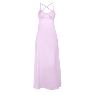Cross back v neck satin ruched cami maxi dress