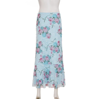 Flower print ruffle lace maxi skirt