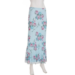Flower print ruffle lace maxi skirt