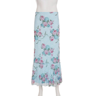 Flower print ruffle lace maxi skirt