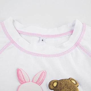 Stitch short sleeve crewneck rabbit bear pattern top