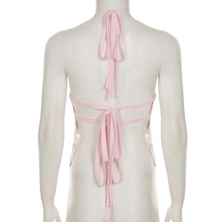 Halter self tie glitter v neck backless top