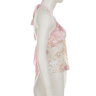 Halter self tie glitter v neck backless top