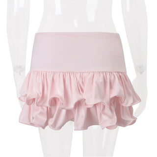 Ruffle A line ruched solid mini skirt