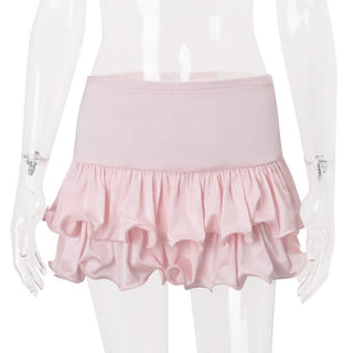 Ruffle A line ruched solid mini skirt