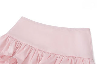 Ruffle A line ruched solid mini skirt