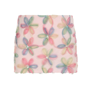 Flower applique glitter zip-up mini skirt