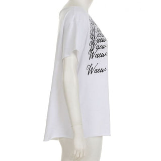 Irregular letter print short sleeve one shoulder top